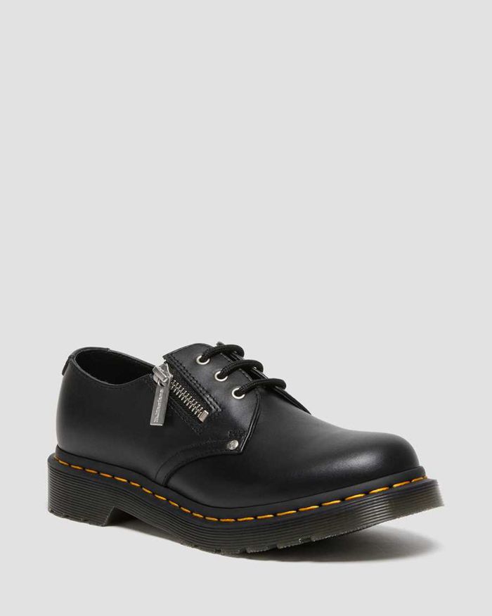 Dr Martens Womens 1461 Double Zip Leather Oxfords Black - 65071JIBV